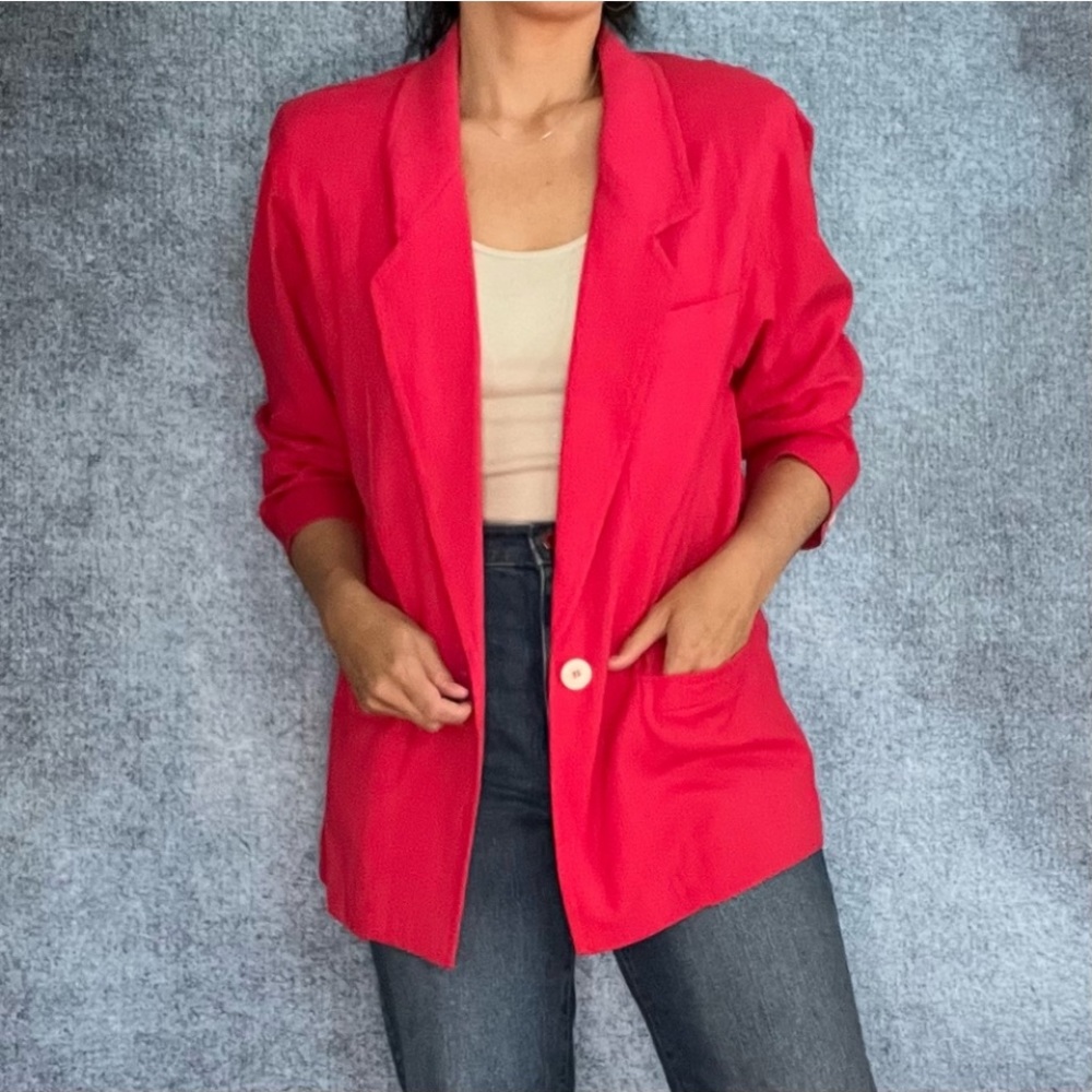 Vintage pink single breasted blazer lightweight textured MP